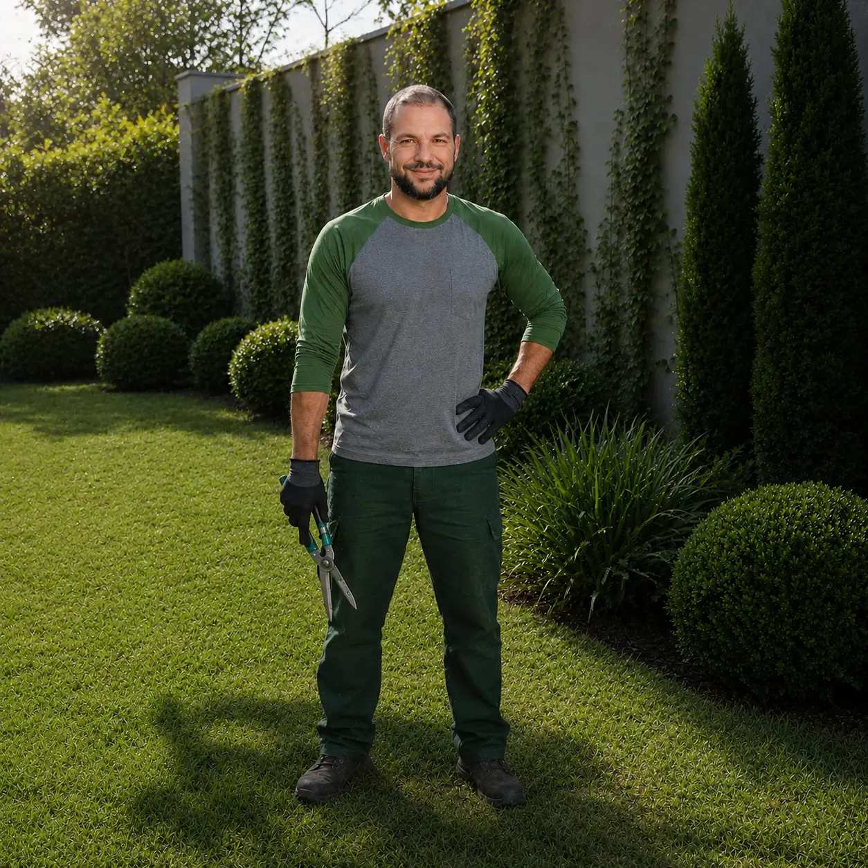 Profissional da Corte Certo trabalhando em jardim em Pelotas/RS